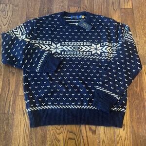 NEW Polo Ralph Lauren Snowflake Cotton Cashmere Sweater Mens Large Christmas Ski